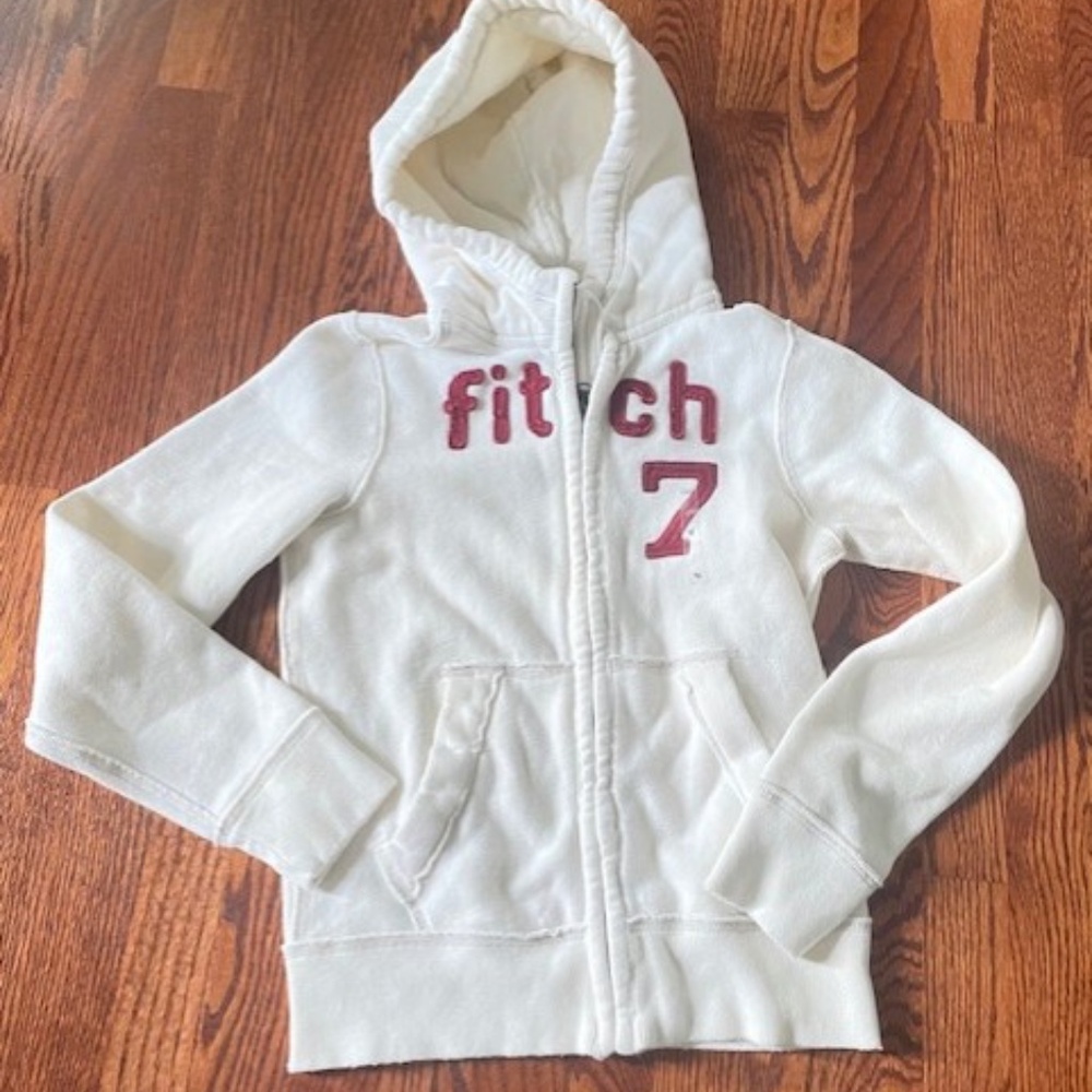 Abercrombie Kids Boys Full Zip Hoodie Cream Sweatshirt Size M 10/12 NWT